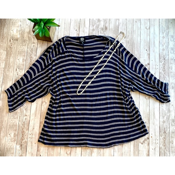 Bobeau bat wing striped knit top